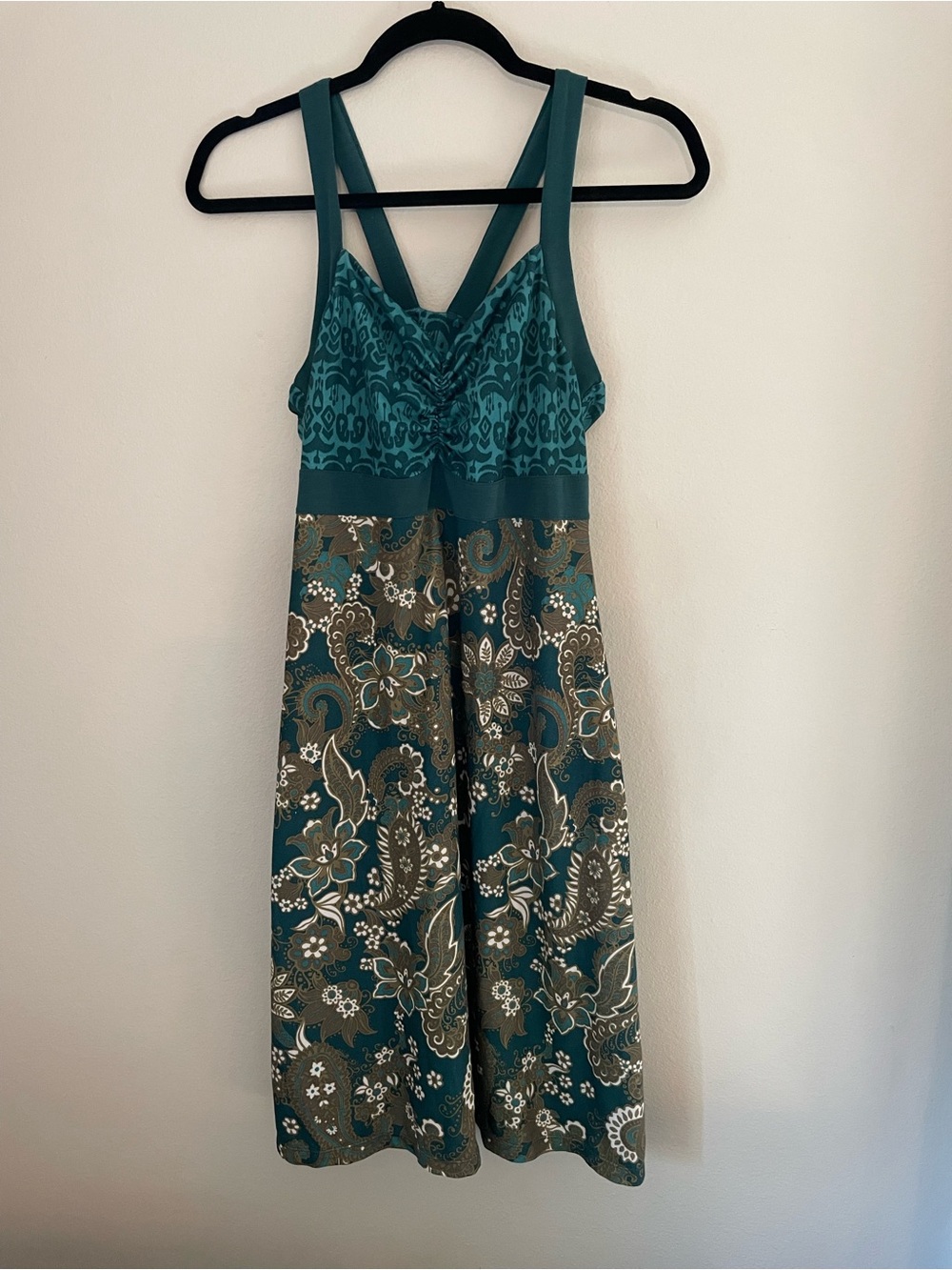 Prana Teal and Olive Midi Dress with Paisley Print Size Large